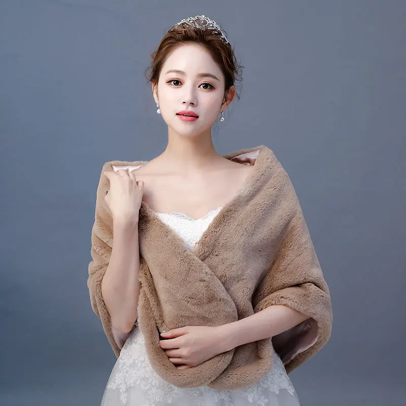 Модные коричневые шали болеро из искусственного меха для невесты свадебные