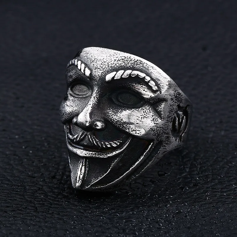 Стальной солдат, дизайн, маска Guy Fawkes, стильное кольцо из нержавеющей стали V для вендетты, модная мужская маска, ювелирные изделия - Цвет основного камня: vintage color