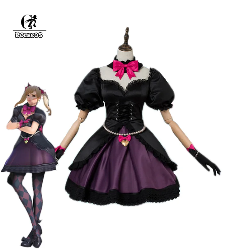 ROLECOS игра OW Over Косплей песня Ханна два костюмы для косплея Черный кот Готическая