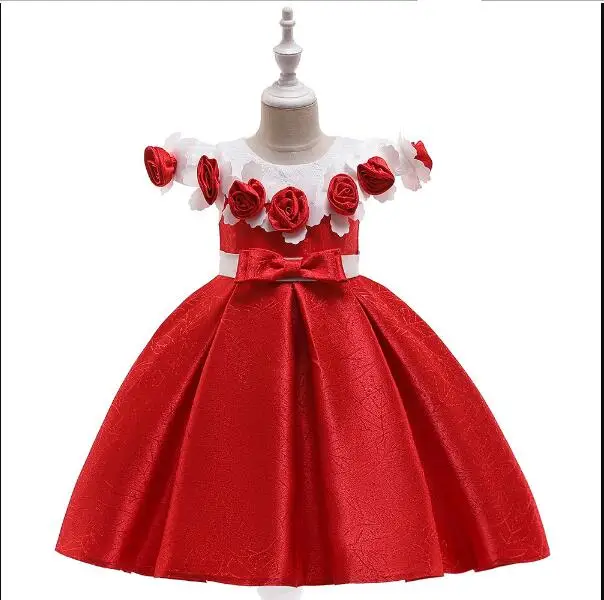 

Beauty A-Line Short Sleeves Red Flower Girl Dresses with Handmade Flower Satin Birthday Evening Party Dresses 2021
