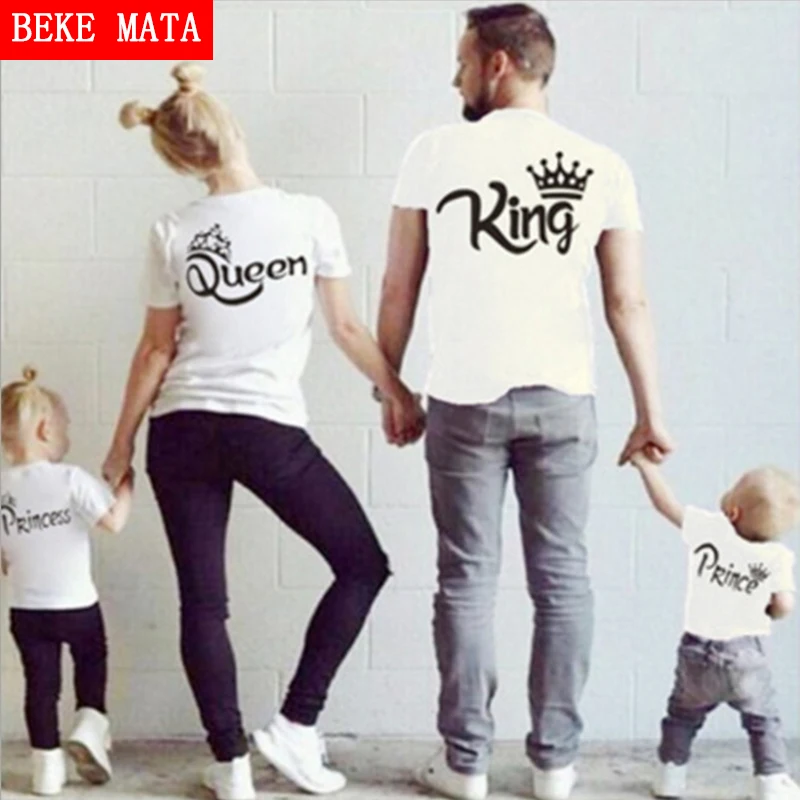 Футболка BEKE MATA с надписью King Queen на лето|family matching|father sonmatching mother daughter clothes |