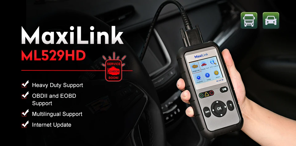 AUTEL MaxiLink ML529HD Heavy Duty Code Reader Car OBD2 Scanner Trucks Diagnostic Tool OBDII Auto Scan Tools Automotive Scaner