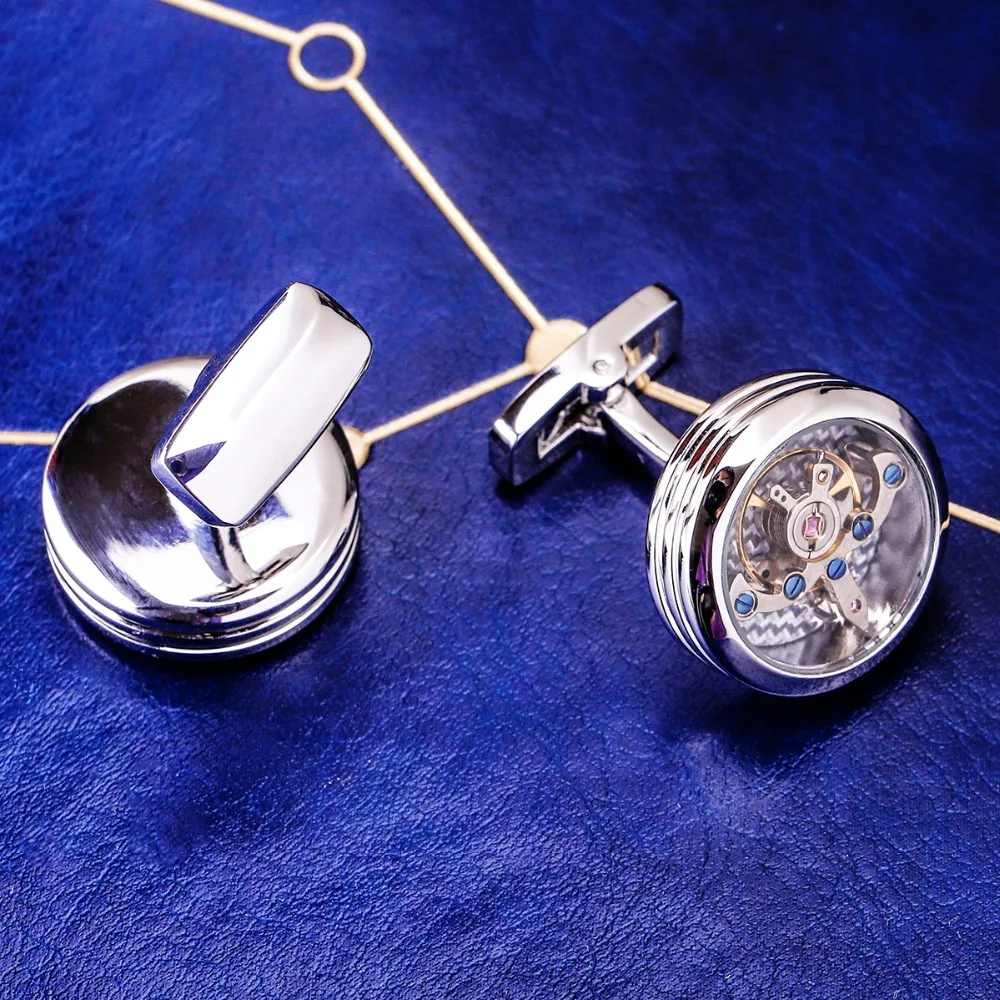 

MAISHENOU Punk Cufflinks for Mens Gift Brand Mechanical Cuffs links with glass cover Buttons High Quality Jewellery