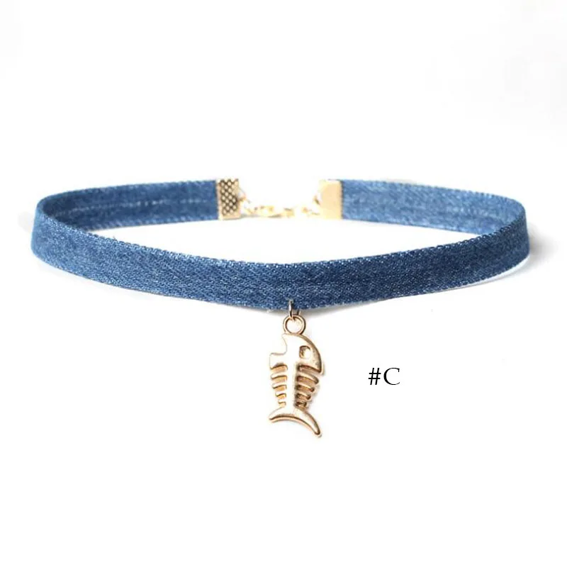 New Blue Jeans Choker Necklace For Women Punk Denim Collar Alloy Pendant Rope Colar Colliers Ras De Cou Bijous Jewelry | Украшения и