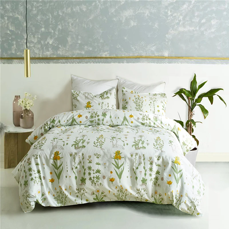 Sisher набор пододеяльников для пуховых одеял с цветочным принтом, пододеяльник, наволочка, стеганое одеяло, набор пододеяльников, односпальные, двойные, королевские комплекты постельного белья - Цвет: Light Green