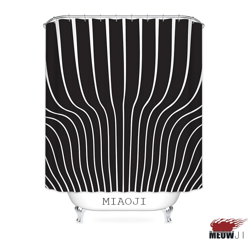 [MIAOJI] Psychedelic черно-белые линии печатных полиэстер ткань Ванная комната занавеска