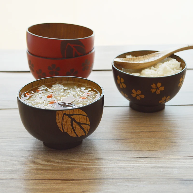 Деревянная чаша в японском стиле из массива дерева для супа лапши влюбленных