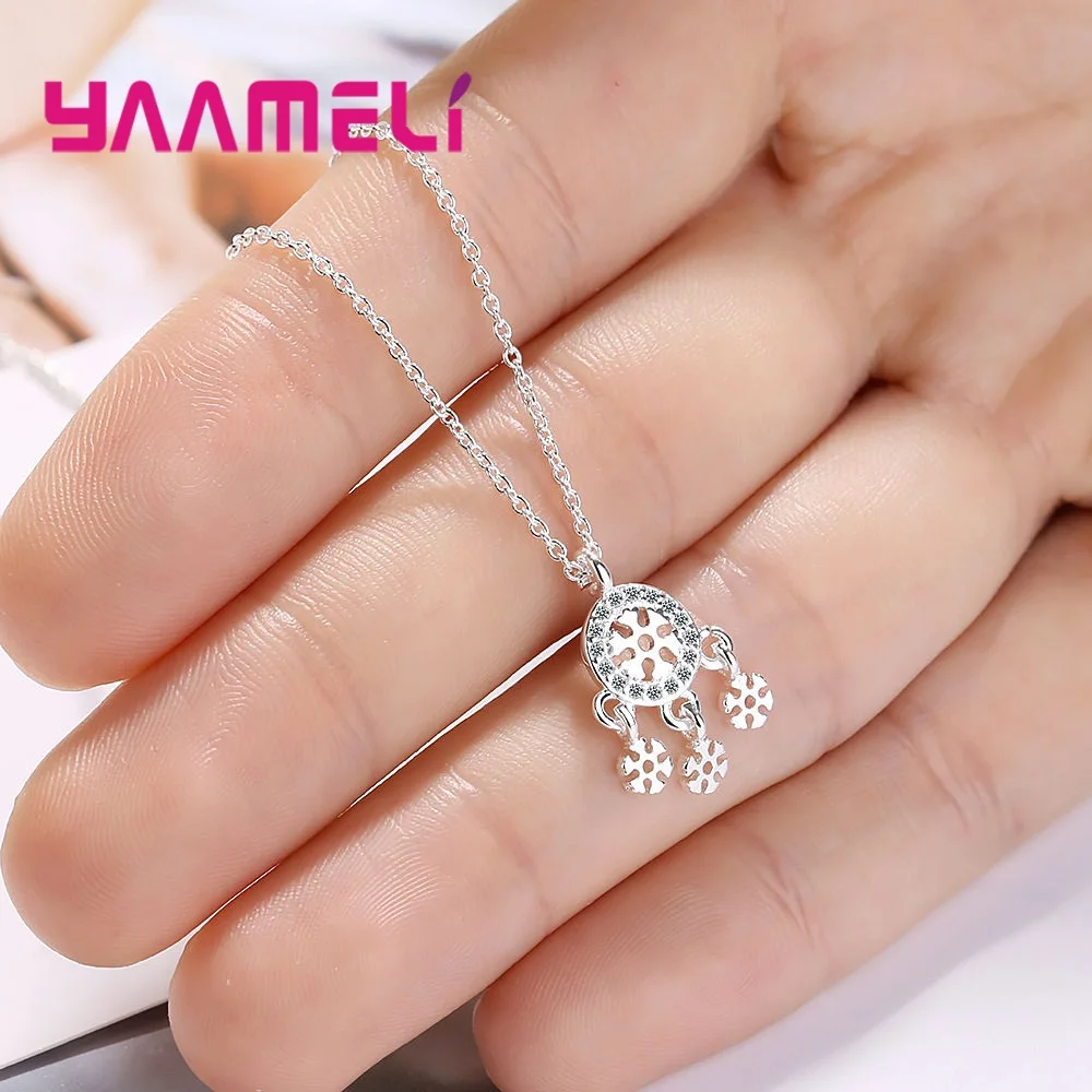 Ожерелье женское из серебра 925 пробы с кулоном в виде снежинки