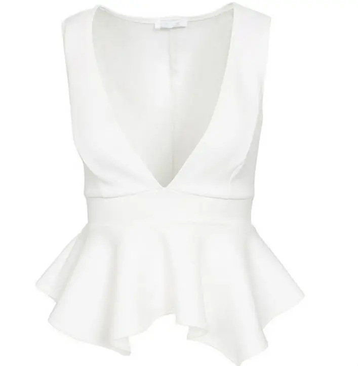 MINSUNDA Sexy Chiffon Blouse Women Top Fashion Solid White/Black/Blue Deep V Neck Sleeveless Ruffles Street |