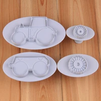 free shipping plastic 4pcs tractor cookie plunger cutters cake decoration fondant molds set