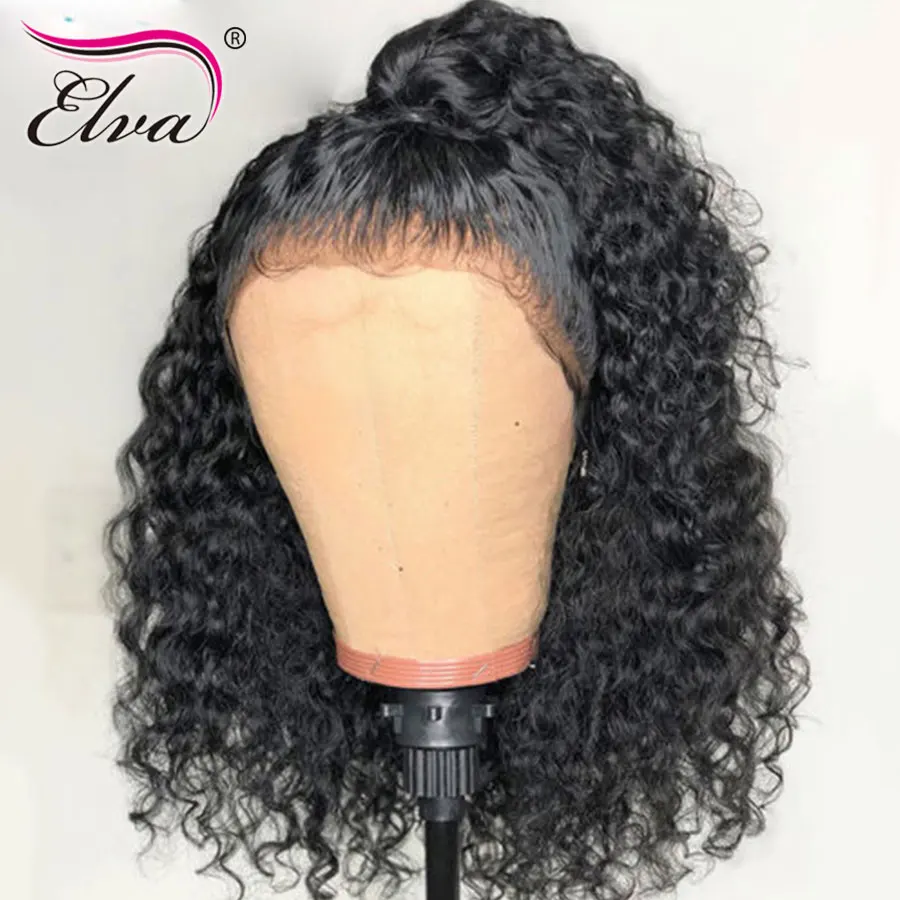 Elva волосы 150% полные кружевные человеческие парики кудрявые Remy Предварительно