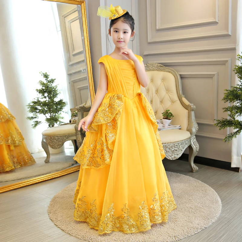 Girls Princess Belle Dress Kids Cosplay Bueauty and The Beast Costume Sleeveless Party Halloween Birthday Yellow Layered | Детская