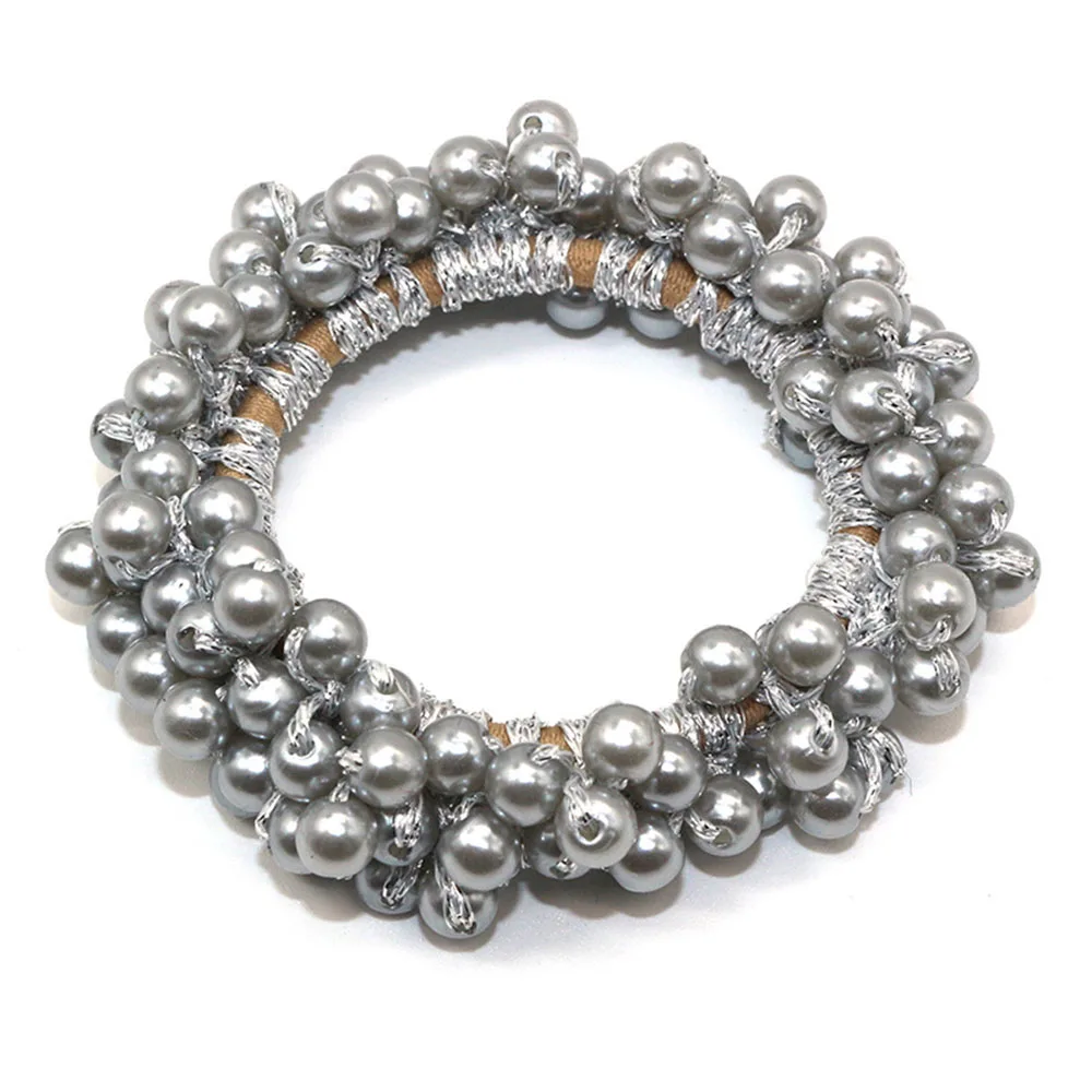 Silver Grey 1 шт., женские аксессуары для волос, полный жемчуг, бисер, для девушек, конский хвост, резинка для волос, резинка для волос, резиновая веревка, головной убор - Цвет: Silver Grey