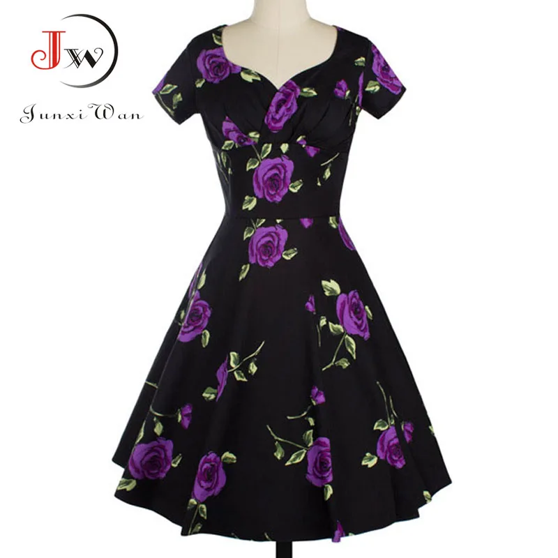 Женское ретро платье Одри Хепберн рокабилли летнее винтажное с цветочным