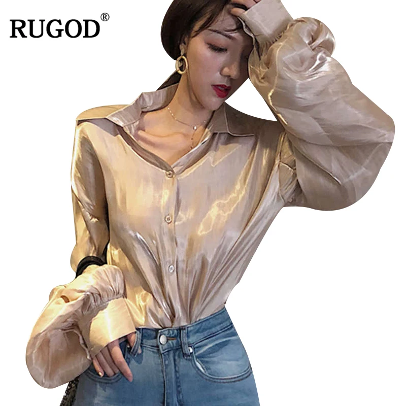 RUGOD новая Корейская Золотая Свободная блузка женская мода длинный рукав фонарик