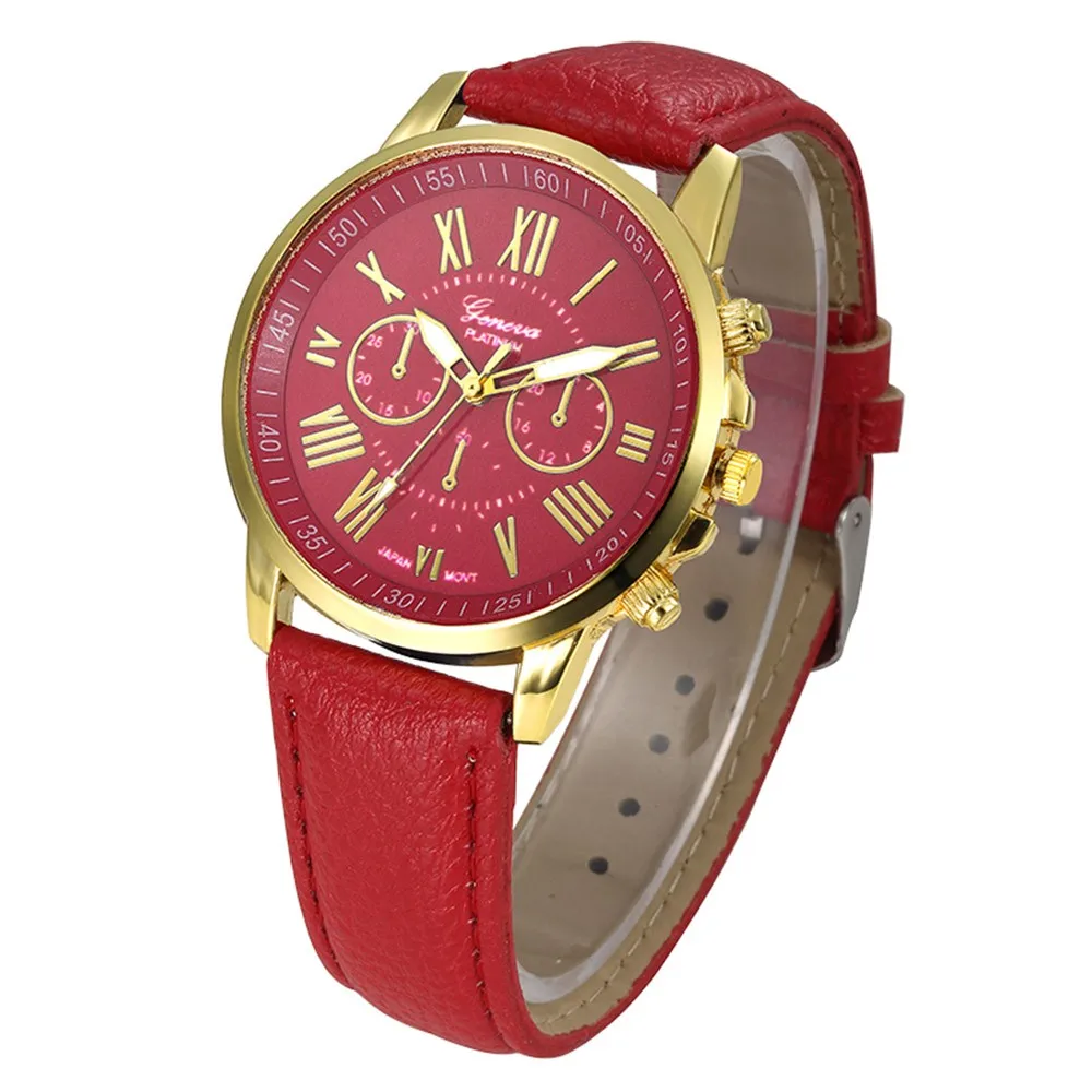 

#5001Women Fashion Geneva Roman Numerals Faux Leather Analog Quartz Wrist Watch reloj mujer New Arrival Freeshipping Hot Sales