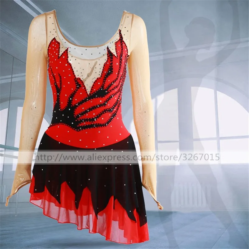 

LIUHUO Ice Figure Skating Dress Women's Girl Competition Dress Leotard Costume Dance Teens Performance Rhythmic Gymnastics Red