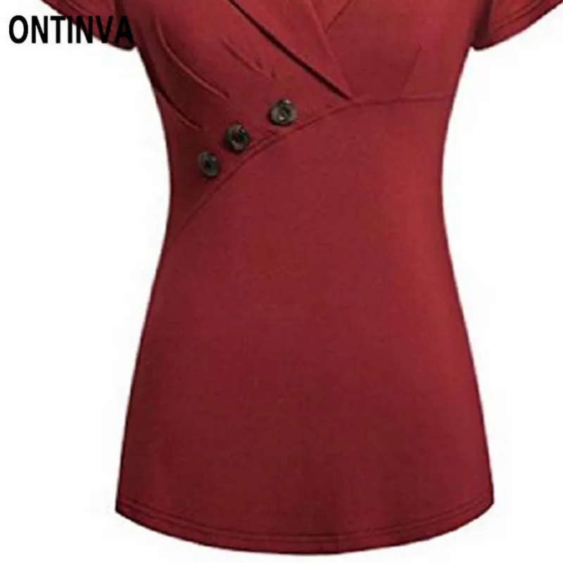 Хлопок Тонкая талия Однотонная футболка 2018 Для женщин летние Повседневное v