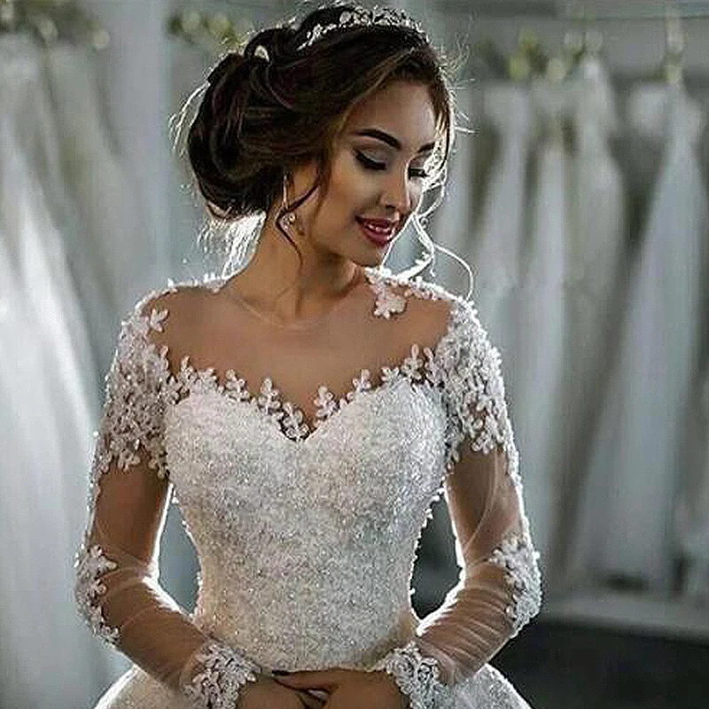 WUZHIYI Vestidos De Novia одежда с длинным рукавом Бальное платье принцессы Свадебное