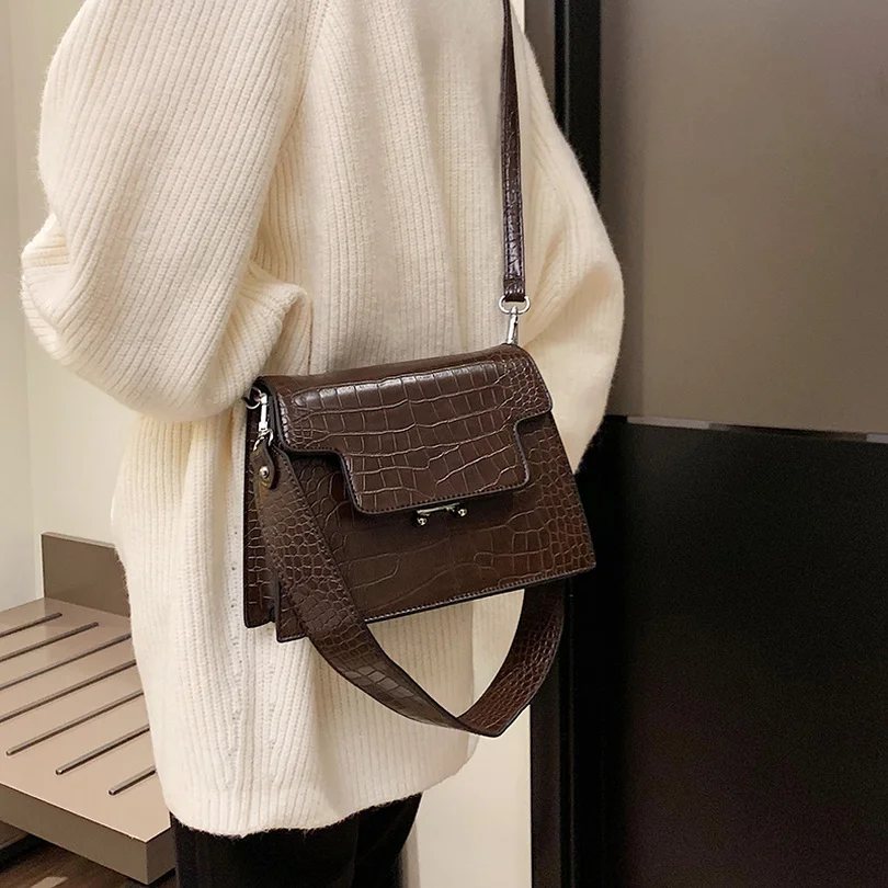 Women Handbags Fashion Small Bags Retro Crocodile Pattern Square Lady Shoulder Chic Dark Color Messenger | Багаж и сумки
