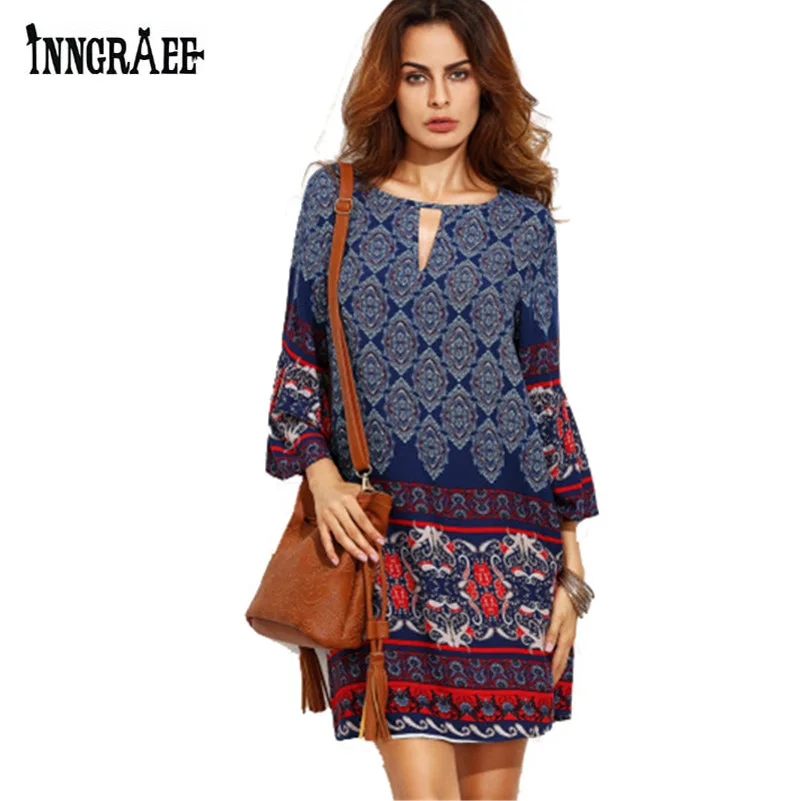 Женское винтажное шифоновое платье Inngraee свободное до колена с цветочным принтом