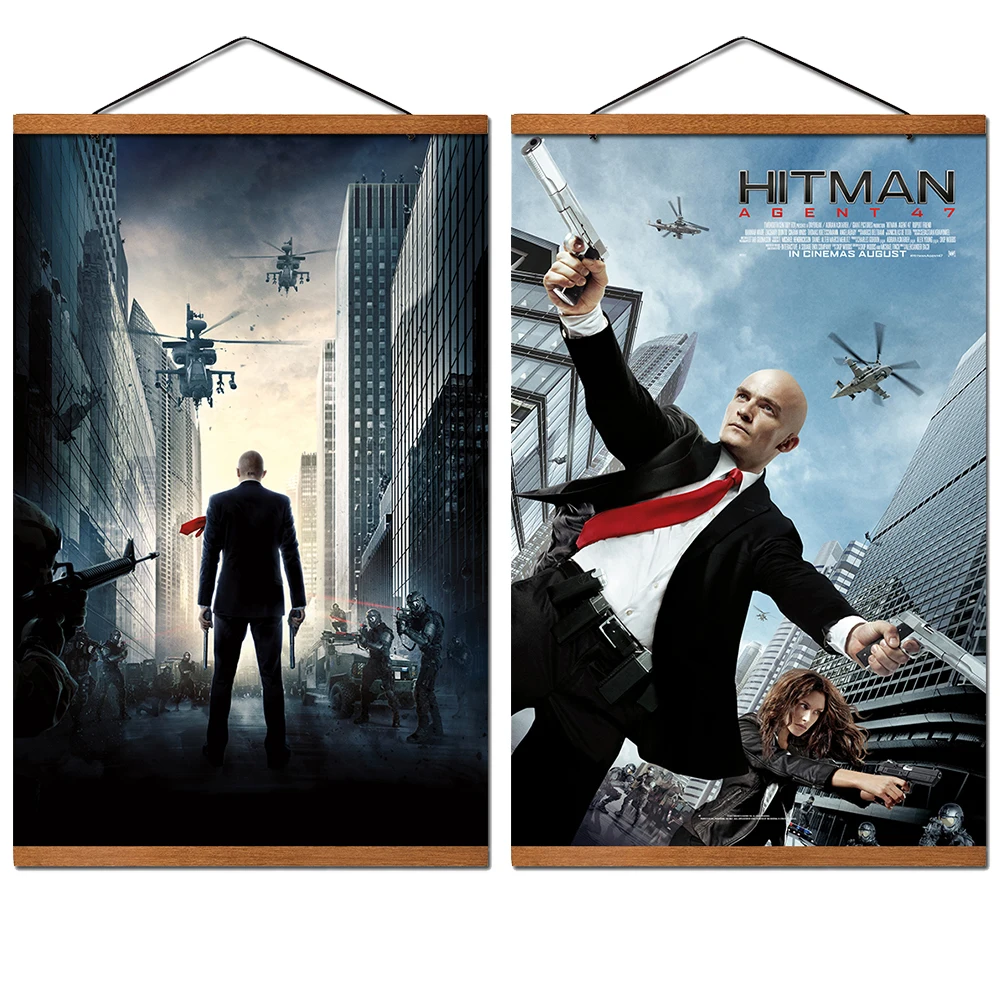 Hitman Agent 47 висячий постер из фильма прокрутка холста картина с тиковым деревом