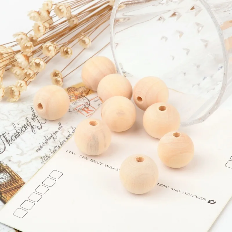 100pcs Wood Beads Round Bisque For DIY Jewelry Wooden Necklaces Bracelets Making Handicrafts Supplies 20x18mm Hole:4mm | Украшения и