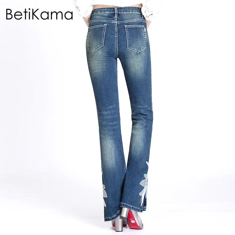 BetiKama/XS 6XL джинсы для мам с красивой цветочной вышивкой Винтажные эластичные