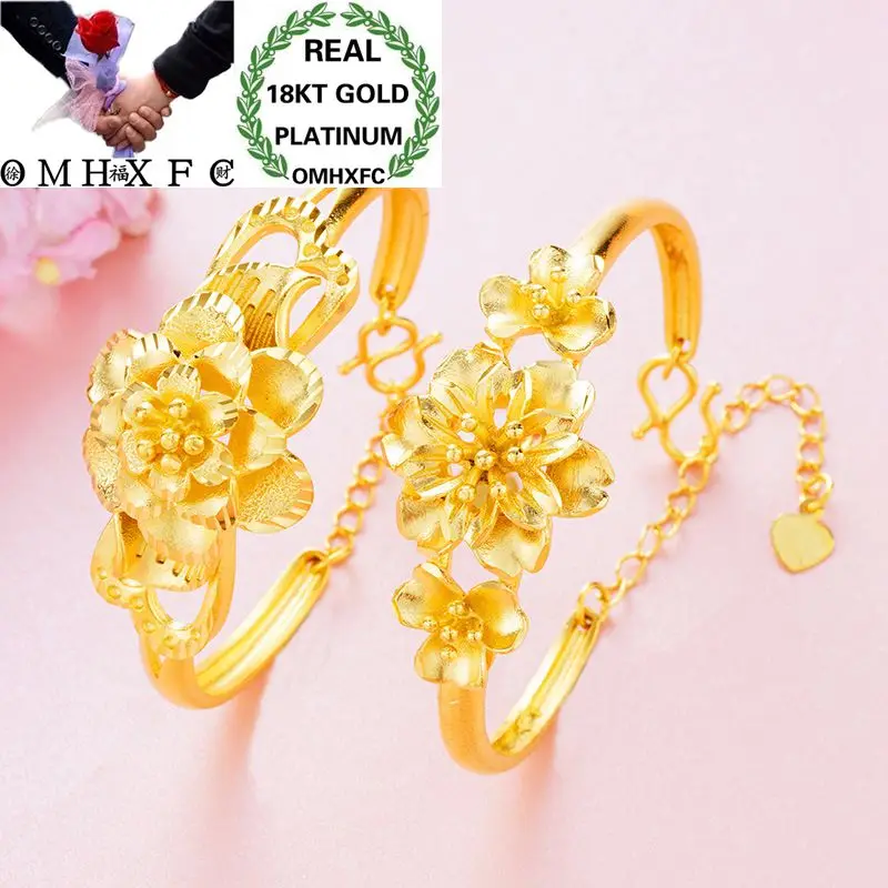 

OMHXFC Wholesale European Fashion Woman Girl Party Wedding Gift Flower 18KT Gold Bangles Bracelets BE85