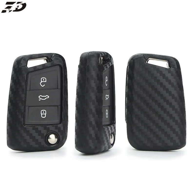 Силиконовый чехол для ключа из углеродного волокна VW Polo Golf 7 Tiguan Skoda Octavia Kodiaq Karoq SEAT