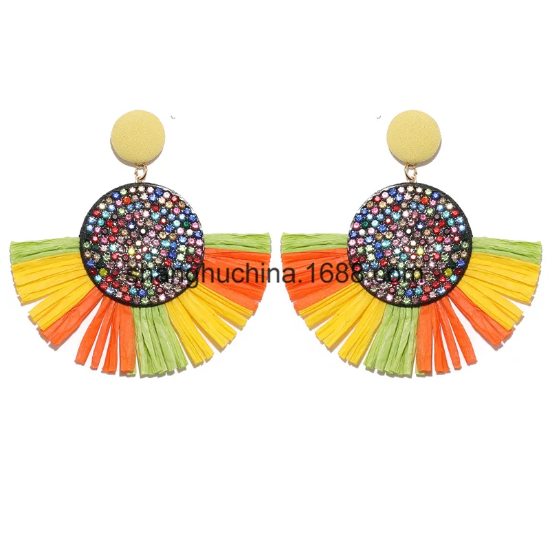 style 2 colorful Новые модные секторные стразы серьги с бахромой для женщин Bohemia Lafite Raffia висячие серьги массивные ювелирные изделия - Окраска металла: style 2 colorful