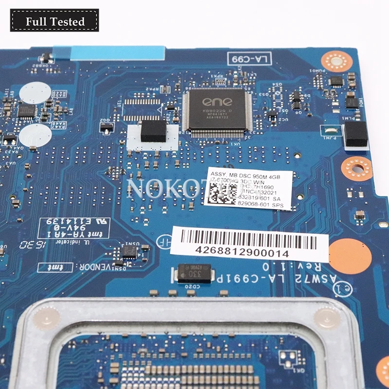 NOKOTION ASW72 LA-C991P 832319-601 829068-601 для hp Envy 17-R 17-N 17T-N 17T-N100 Материнская плата ноутбука i7-6500HQ 950M 4G