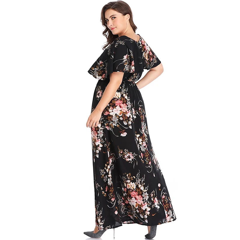 Sexy Plus Size Women Maxi Dress 4XL 5XL Big Long Dresses Elastic Waist Female Floral Printed Vestidos Boho A Line | Женская одежда