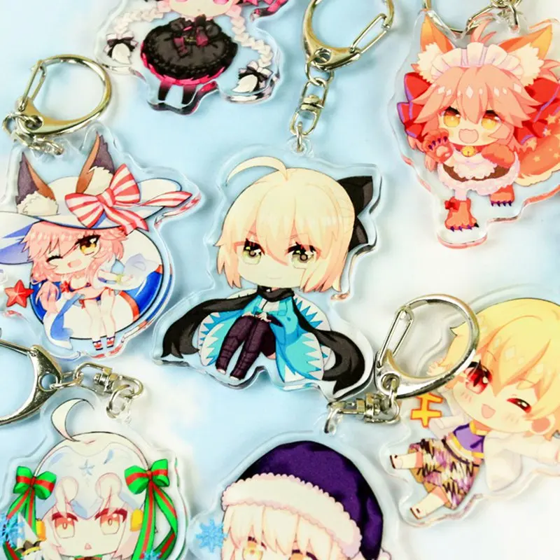 

Game Fate Grand Order FGO Acrylic Toys Figure Saber Keychains Cosplay Matthew Keyrings Arutoria Cars Bags Pendants Key Chains