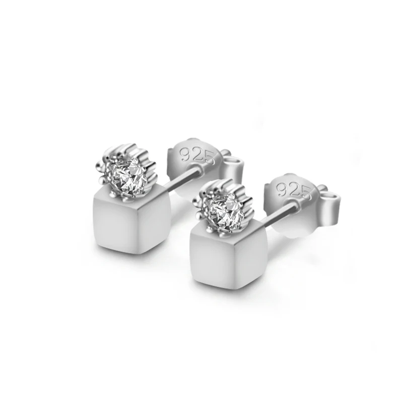 Новая Стразы Кубик Рубика серьги гвоздики элегантые сверкающие 100% 925