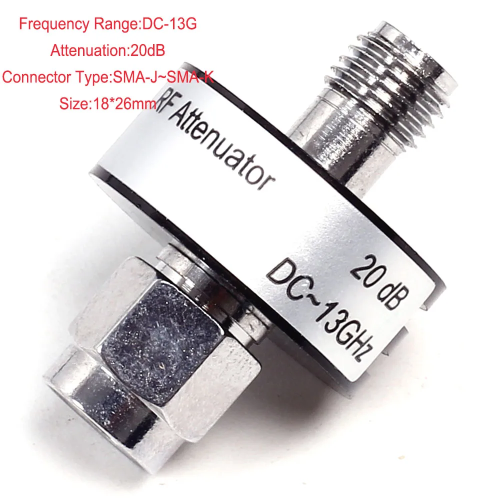 20dB SMA-Connector 10dB 20dB 40dB DC-13GHz SMA/N разъем коаксиальный Фиксированный аттенюатор 5 Вт 50 Ом - Цвет: 20dB SMA-Connector