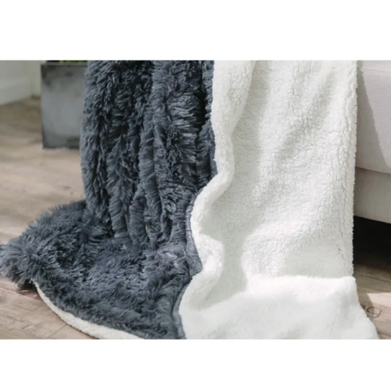 Supper Soft and Furry Warm Gray Blanket Throw with Long Faux Fur Shaggy 51&quotx63&quot for adult | Дом и сад