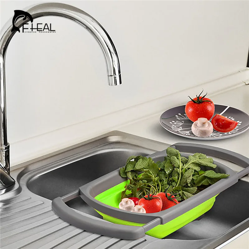 FHEAL 1 piece Foldable Silicone Colander Fruit Vegetable Washing Basket Strainer Collapsible Drainer With Handle Kitchen Tools | Дом и сад