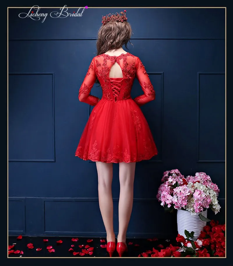 LiCheng Bridal длинные рукава выпускного вечера dress бисера пром платья короткие A-Line