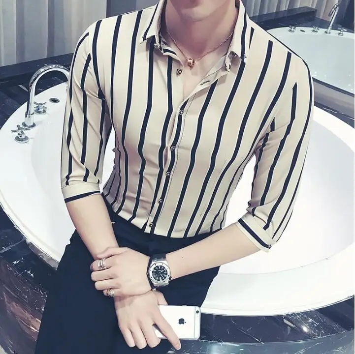 Мужская рубашка с коротким рукавом 2019 Новое поступление мужской полосатый цвет