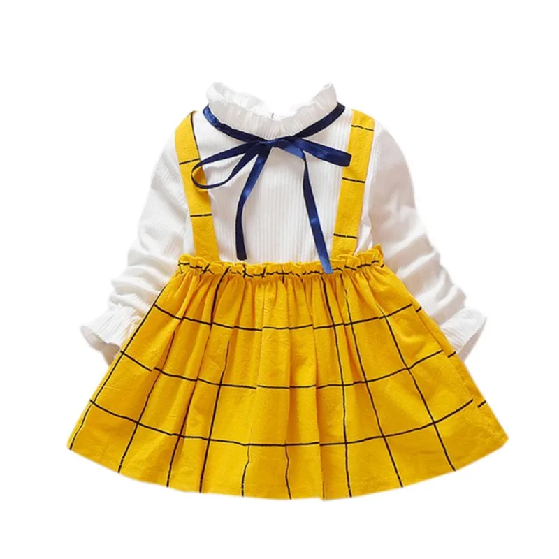 Girls Autumn Korean Style Long Sleeve Kids Clothes Baby Infant Cute Plaid Ribbon Princess Dress Children Clothing | Детская одежда и