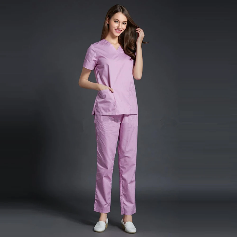 Pink Purple Высококачественная Спецодежда для врача медсестры с короткими рукавами Летний больничный медицинский салон красоты спа наборы скрабов хирургическая медицинская униформа - Цвет: Pink Purple