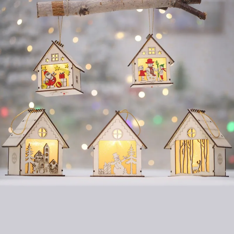 Festival Led Light Wood House Christmas Tree Decorations For Home Hanging Ornaments Holiday Nice Xmas Gift Wedding Navidad 2019|Кулоны и