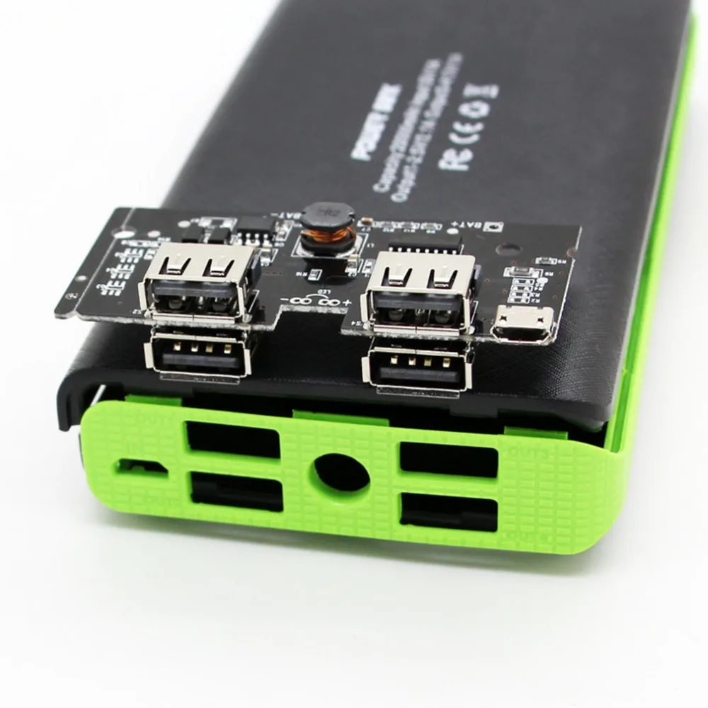 Корпус внешнего аккумулятора со светодиодным фонариком, 4 порта USB, 5 В, 2 А, зарядное устройство, чехол, комплекты для самостоятельной сборки, питание от 6x18650 батарей, Прямая поставка