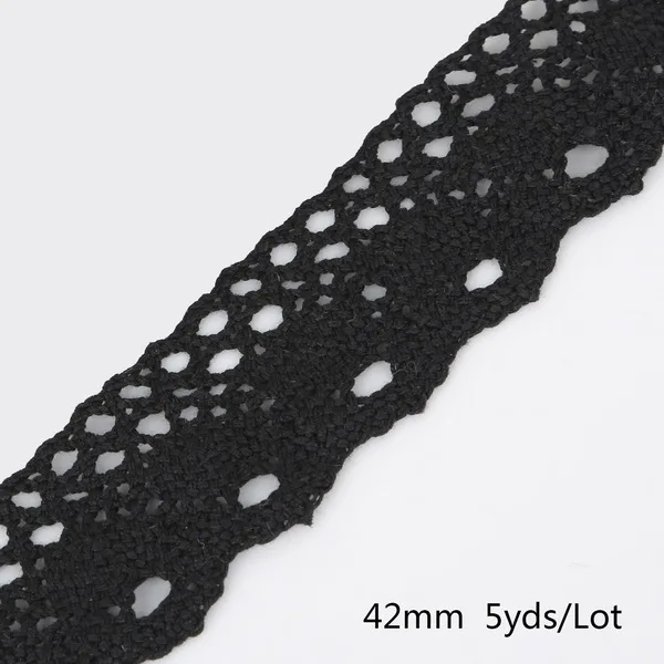 Black 42mm Разные размеры, 5 ярдов, ткань для одежды, сделай сам, белая слоновая кость, кремовая, черная отделка, хлопковая кружевная лента, аксессуары ручной работы, товары для шитья и рукоделия - Цвет: Black 42mm