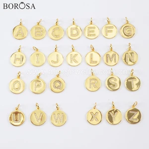 BOROSA 20PCS Round Gold Color 15mm Brass CZ Micro Pave 26 Letter Pendant Beads for Necklace for Bracelet Jewelry WX1071 BOROSA 20PCS Round Gold Color 15mm Brass CZ Micro Pave 26 Letter Pendant Beads for Necklace for Bracelet Jewelry WX1071