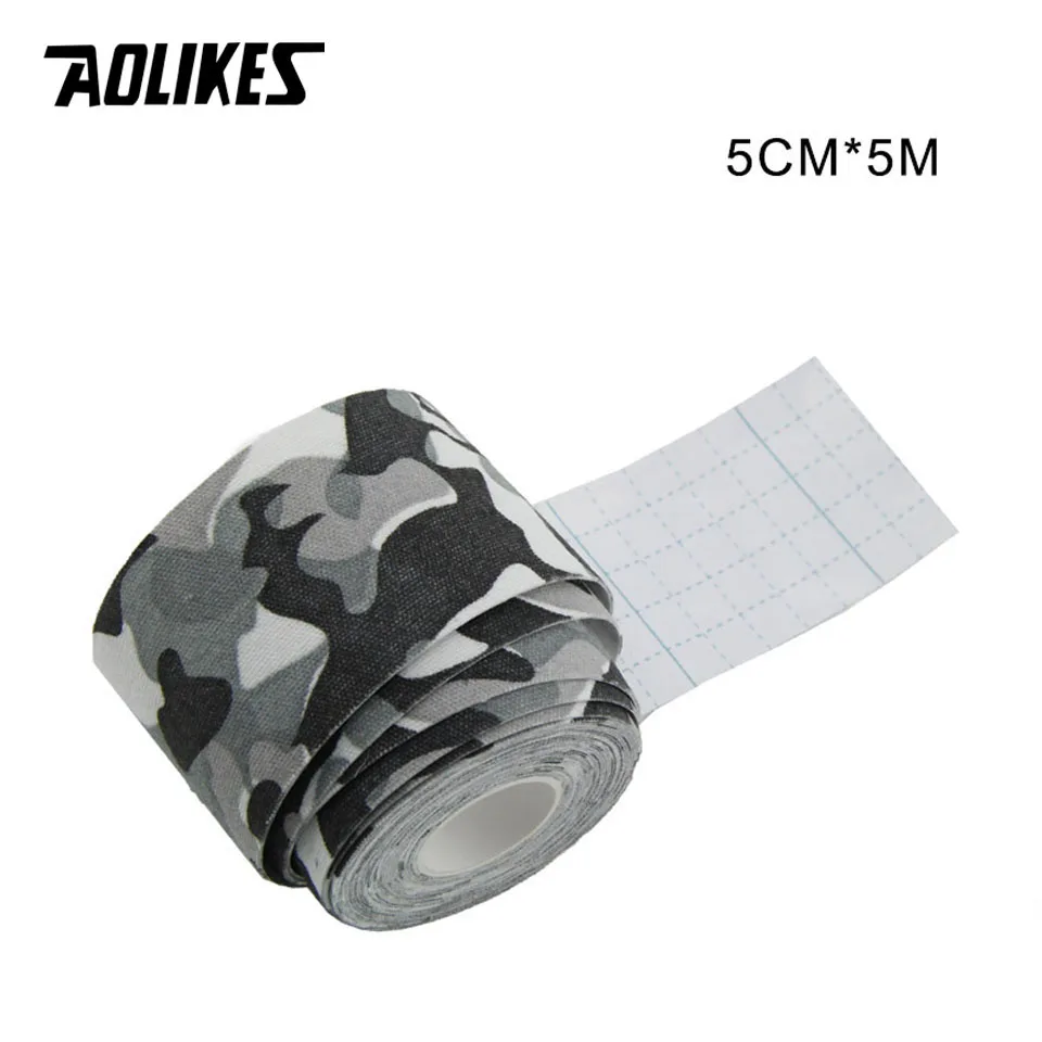 Black white Camo AOLIKES эластичная кинезиологическая лента Атлетическая восстанавливающая Спортивная безопасность мышцы облегчение боли наколенники Поддержка тренажерный зал фитнес бандаж - Цвет: Black white Camo