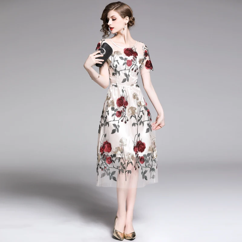 Новинка 2019 летнее женское платье Цветочная вышивка Сказочная пряжа тяжелый вкус