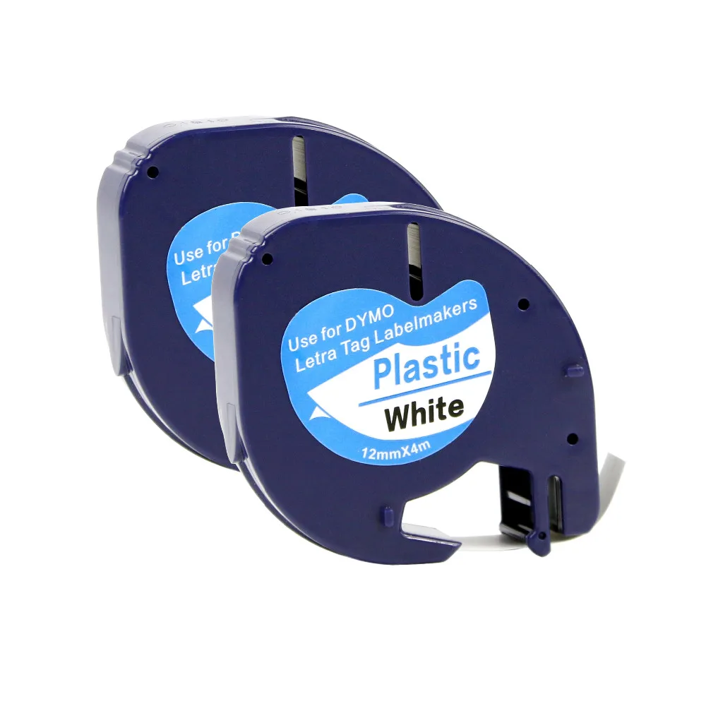 

2PK DYMO LetraTAG 91201 -1/2'' x13ft Black on White plastic LetraTAG tape 91201