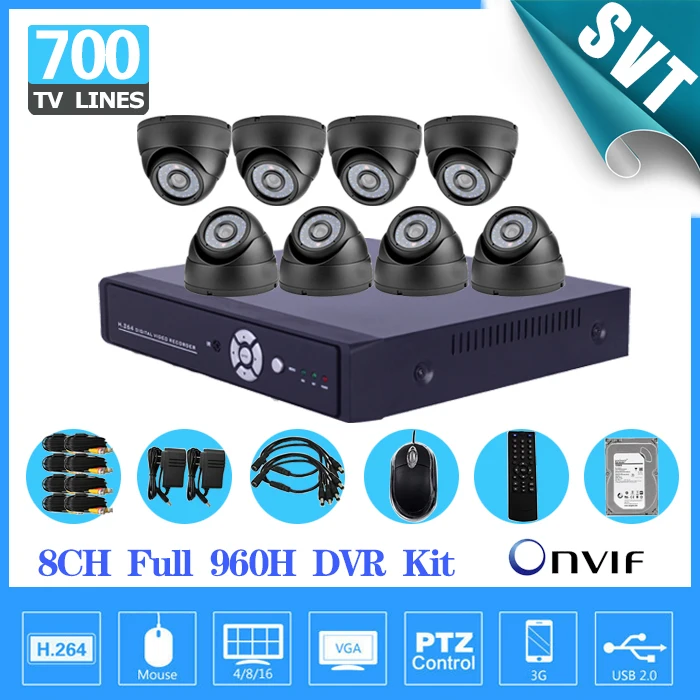 700TVL дома 8ch видеонаблюдения DVR День Ночь Всепогодный Безопасности Камера Системы